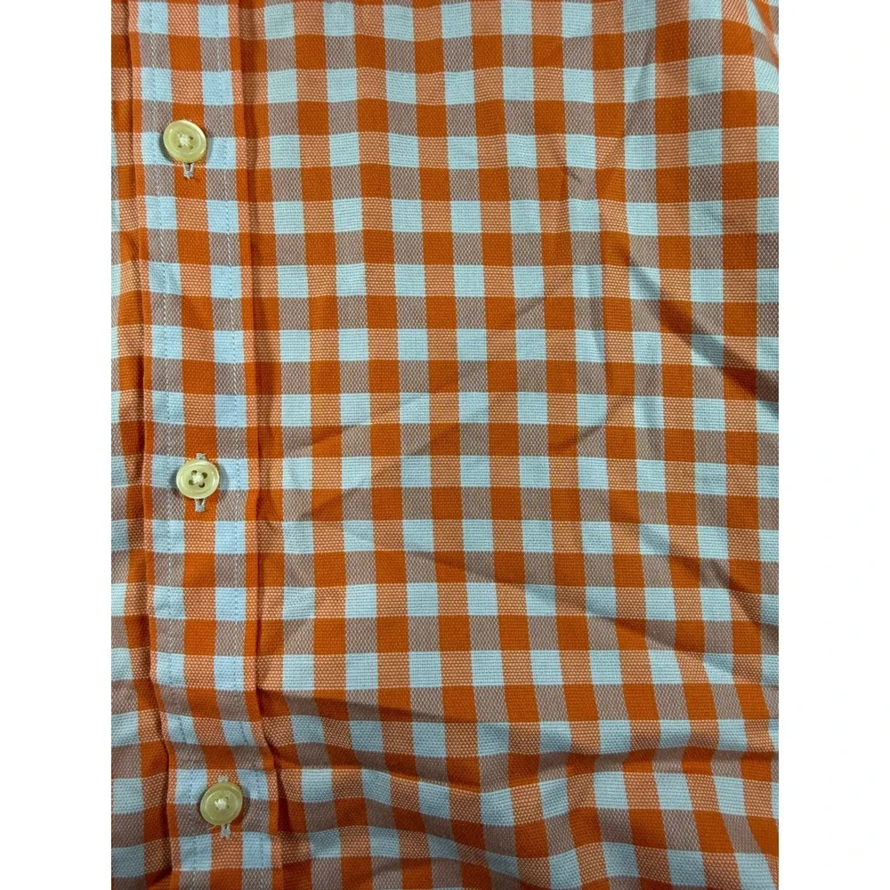Banana Republic Mens Orange Gingham Non-Iron Slim Fit Button Down Shirt Medium